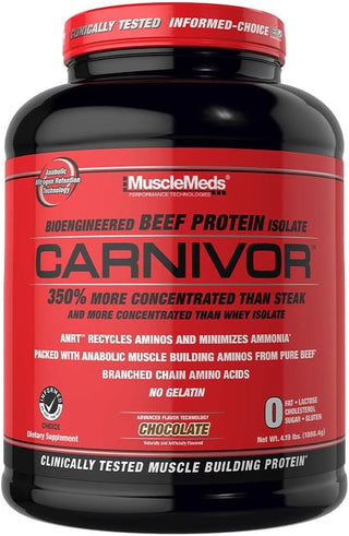 MuscleMeds Carnivor Beef Protein Isolate, Lactose, Sugar, and Gluten Free, 23 Grams Beef Protein Isolate Per Scoop, 4lb (Chocolate)
